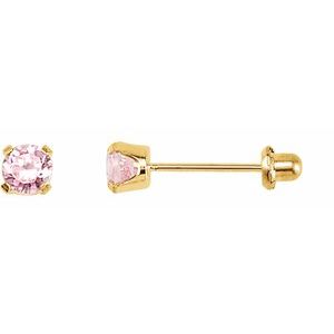 14K Yellow 3 mm Round Pink Cubic Zirconia Piercing Stud Earrings - Siddiqui Jewelers