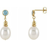 14K Yellow Freshwater Pearl & Swiss Blue Topaz Earrings - Siddiqui Jewelers