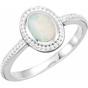 14K White Opal Beaded Cabochon Ring - Siddiqui Jewelers