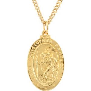 24K Gold-Plated Sterling Silver 29x19 mm St. Christopher Medal 24" Necklace - Siddiqui Jewelers