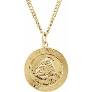 24K Gold Plated 22 mm St. Anthony 24" Necklace - Siddiqui Jewelers