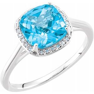 14K White Swiss Blue Topaz & .055 CTW Diamond Halo-Style Ring - Siddiqui Jewelers