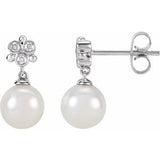 14K White .08 CTW Diamond and Freshwater Cultured Pearl Earrings - Siddiqui Jewelers
