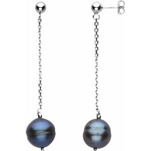 Sterling Silver Freshwater Cultured Black Pearl Earrings - Siddiqui Jewelers