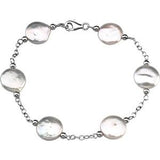 Sterling Silver 12-13 mm Freshwater Cultured White Coin Pearl Station 7.5" Bracelet-Siddiqui Jewelers