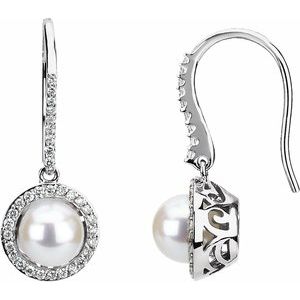 14K White Freshwater Cultured Pearl & 1/2 CTW Diamond Earrings - Siddiqui Jewelers