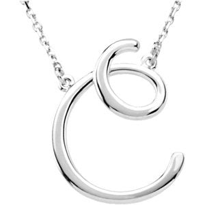 Sterling Silver Script Initial C 16" Necklace-Siddiqui Jewelers