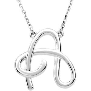 Sterling Silver Script Initial A 16" Necklace-Siddiqui Jewelers