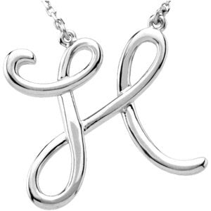 Sterling Silver Script Initial H 16" Necklace-Siddiqui Jewelers