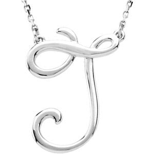 Sterling Silver Script Initial J 16" Necklace-Siddiqui Jewelers