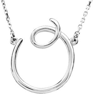 Sterling Silver Script Initial O 16" Necklace - Siddiqui Jewelers