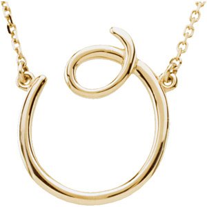 14K Yellow Script Initial O 16" Necklace - Siddiqui Jewelers