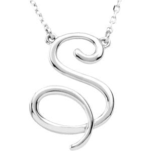 14K White Script Initial S 16" Necklace - Siddiqui Jewelers
