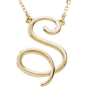14K Yellow Script Initial S 16" Necklace-Siddiqui Jewelers