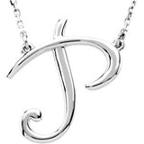 Sterling Silver Script Initial P 16" Necklace-Siddiqui Jewelers