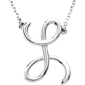 Sterling Silver Script Initial L 16" Necklace-Siddiqui Jewelers
