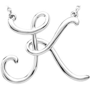 14K White Script Initial K 16" Necklace-Siddiqui Jewelers