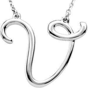 Sterling Silver Script Initial V 16" Necklace-Siddiqui Jewelers