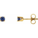 14K Yellow 3 mm Round Imitation Blue Sapphire Youth Birthstone Earrings - Siddiqui Jewelers