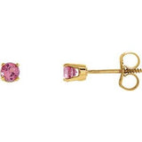 14K Yellow 3 mm Round Imitation Pink Tourmaline Youth Birthstone Earrings - Siddiqui Jewelers