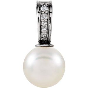 14K White Freshwater Cultured Pearl & .03 CTW Diamond Pendant - Siddiqui Jewelers