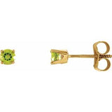 14K Yellow 3 mm Round Imitation Peridot Youth Birthstone Earrings - Siddiqui Jewelers