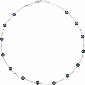 Sterling Silver Freshwater Black Cultured Pearl Station 18" Necklace - Siddiqui Jewelers