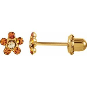 14K Yellow Imitation Crystal November Birthstone Piercing Earrings - Siddiqui Jewelers