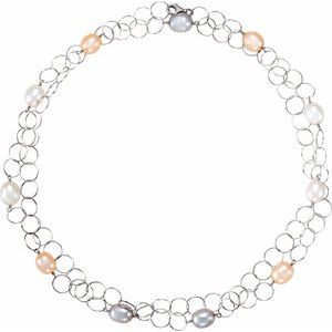 Sterling Silver Freshwater Multi-Colored Pearl 40" Necklace - Siddiqui Jewelers