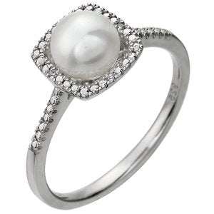 Sterling Silver Cultured Freshwater Pearl & .01 CTW Diamond Ring Size 6 - Siddiqui Jewelers