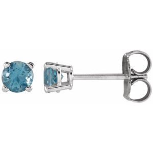 14K White 4 mm Natural Swiss Blue Topaz Stud Earrings Siddiqui Jewelers