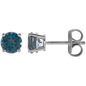 14K White 5 mm Natural London Blue Topaz Stud Earrings Siddiqui Jewelers