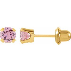 14K Yellow 5 mm Round Pink Cubic Zirconia Piercing Stud Earrings - Siddiqui Jewelers