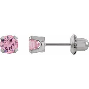 Rhodium-Plated 14K Yellow 5 mm Round Pink Cubic Zirconia Piercing Stud Earrings - Siddiqui Jewelers
