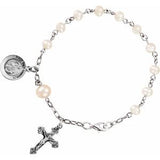 Sterling Silver Freshwater Cultured Pearl First Holy Communion Rosary 6 1/2" Bracelet-Siddiqui Jewelers