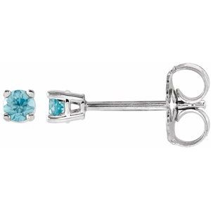 14K White 2.5 mm Natural Blue Zircon Stud Earrings Siddiqui Jewelers