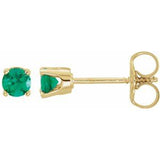 14K Yellow 3 mm Round Imitation Emerald Youth Birthstone Earrings - Siddiqui Jewelers
