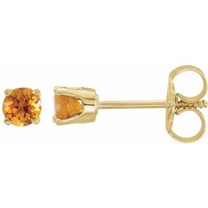 14K Yellow 3 mm Round Citrine Youth Birthstone Earrings - Siddiqui Jewelers