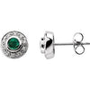 14K White 3.5 mm Round Emerald & 1/10 CTW Diamond Earrings - Siddiqui Jewelers