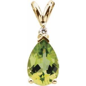 14K Yellow 10x7 mm Pear Peridot & .04 CT Diamond Pendant - Siddiqui Jewelers