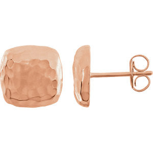 14K Rose Hammered Square Earrings - Siddiqui Jewelers