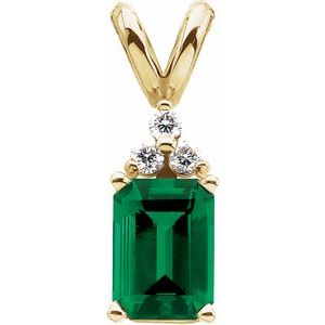 14K Yellow Chatham® Lab-Created Emerald & .06 CTW Diamond Pendant - Siddiqui Jewelers