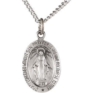 Sterling Silver 15x11 mm Oval Miraculous Medal 18" Necklace-Siddiqui Jewelers