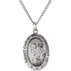 Sterling Silver 19x14 mm Oval St. Christopher 18" Necklace-Siddiqui Jewelers