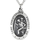 Sterling Silver 25x18 mm Oval St. Christopher 24" Necklace-Siddiqui Jewelers