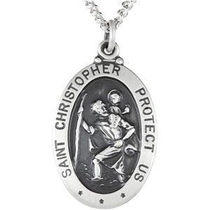 Sterling Silver 25x18 mm Oval St. Christopher 24" Necklace-Siddiqui Jewelers