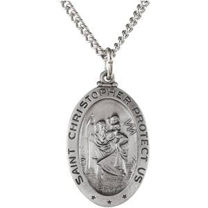 Sterling Silver 24x16 mm Oval St. Christopher 24" Necklace-Siddiqui Jewelers