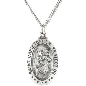 Sterling Silver 21.5x14.5 mm Oval St. Christopher 18" Necklace -Siddiqui Jewelers