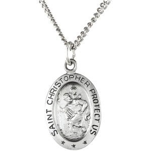 Sterling Silver 15x11 mm Oval St. Christopher 18" Necklace-Siddiqui Jewelers