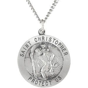 Sterling Silver 25 mm St. Christopher Medal 24” Necklace -Siddiqui Jewelers